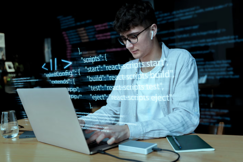 Imagen de una persona delante de un portátil aprendiendo a programar.